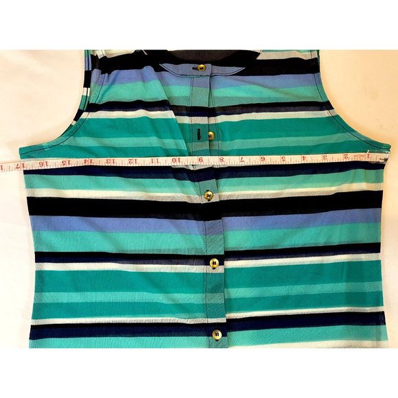 The Limited Women Striped Button-Up Top Sleeveless Round Neck Blue Black Size S - Picture 5 of 5